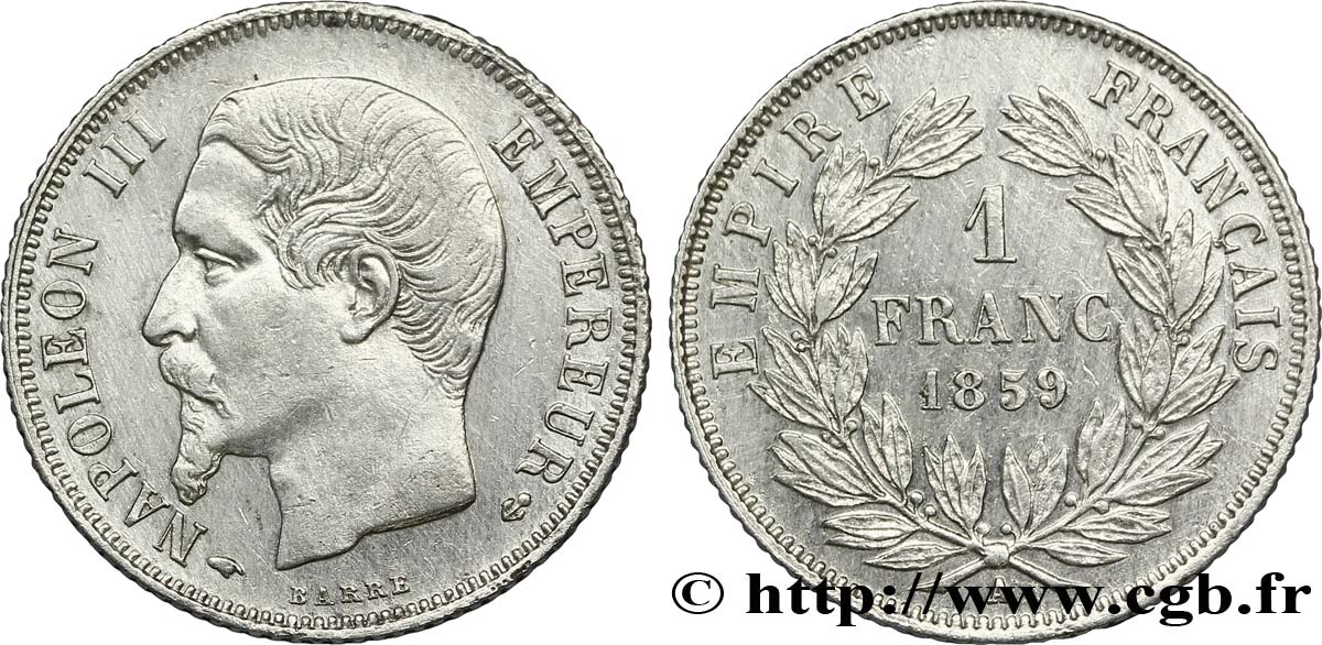 1 franc Napoléon III, tête nue  1859 Paris F.214/12 TTB50 