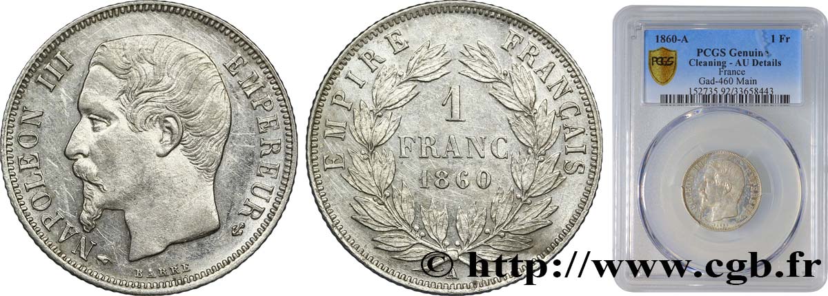 1 franc Napoléon III, tête nue 1860 Paris F.214/14 fVZ PCGS