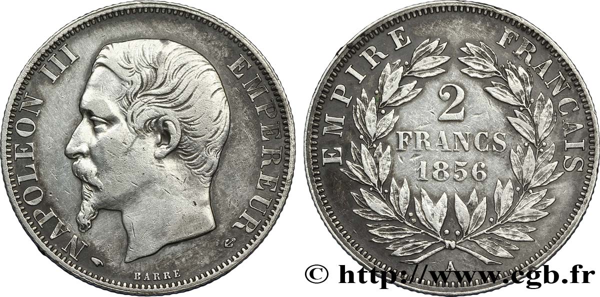 2 francs Napoléon III, tête nue 1856 Paris F.262/4 XF 
