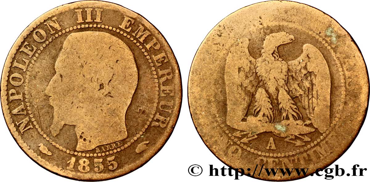Cinq centimes Napoléon III, tête nue 1855 Paris F.116/16 G6 