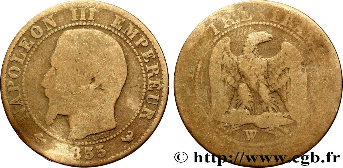 Cinq centimes Napoléon III, tête nue 1855 Lille F.116/29 B6 