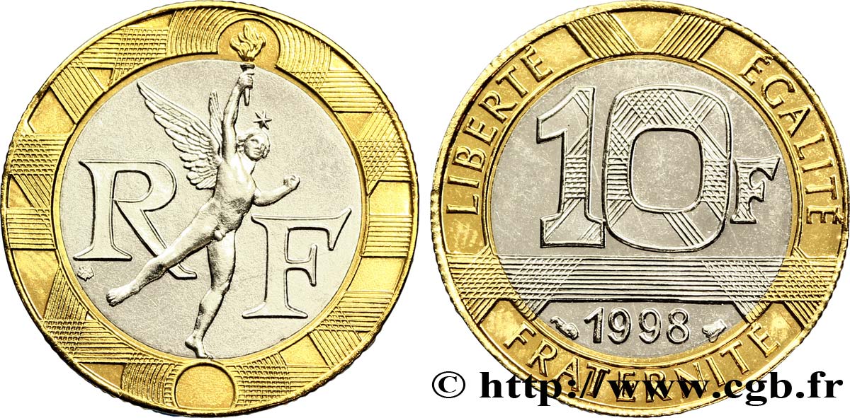 10 francs Génie de la Bastille, BU (Brillant Universel) 1998 Pessac F.375/15 SPL63 