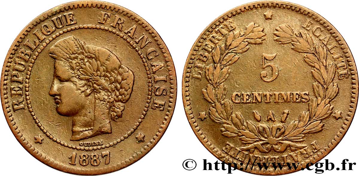 5 centimes Cérès 1887 Paris F.118/29 TB35 