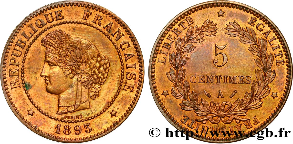 5 centimes Cérès 1893 Paris F.118/35 VZ60 