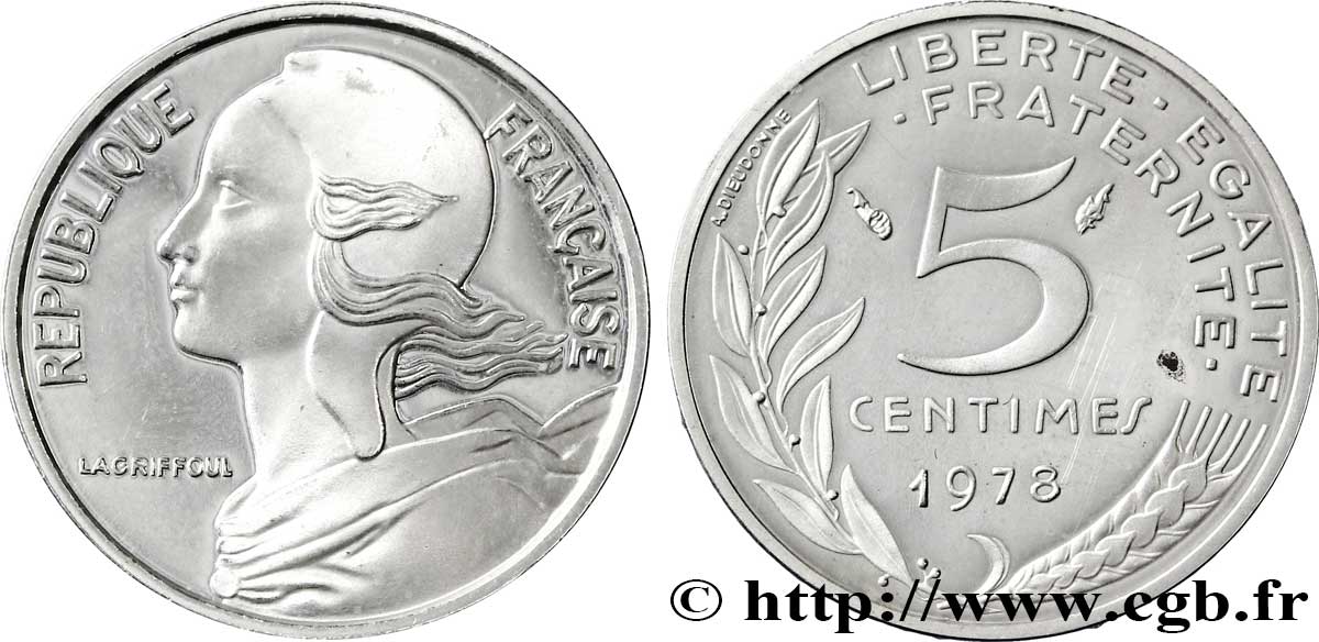 Piéfort argent de 5 centimes Marianne 1978 Paris F.125/14 PP SPL63 