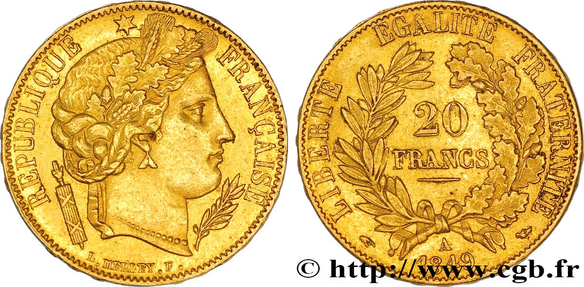 20 francs or Cérès 1849 Paris F.529/1 AU52 