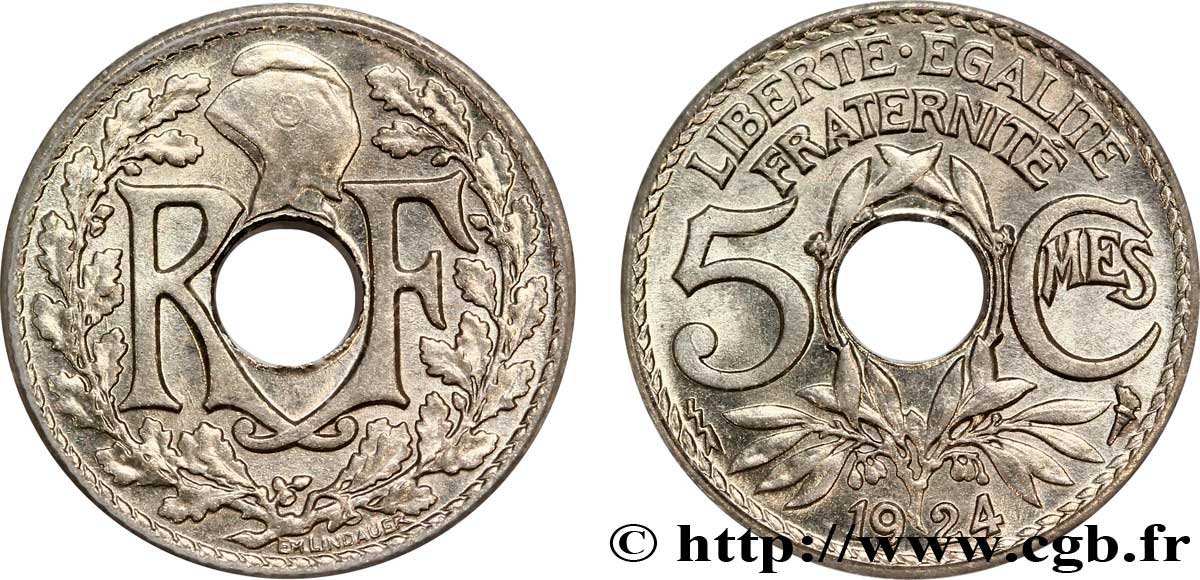 5 centimes Lindauer, petit module 1924 Poissy F.122/9 SPL64 