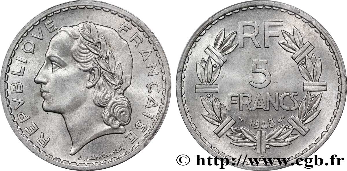 5 francs Lavrillier, aluminium 1945 Castelsarrasin F.339/5 fST63 