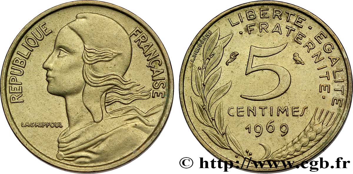 5 centimes Marianne 1969 Paris F.125/5 MS60 