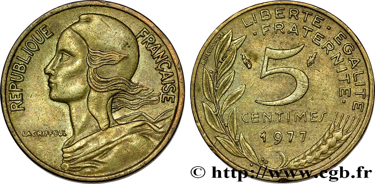 5 centimes Marianne 1977 Pessac F.125/13 AU50 