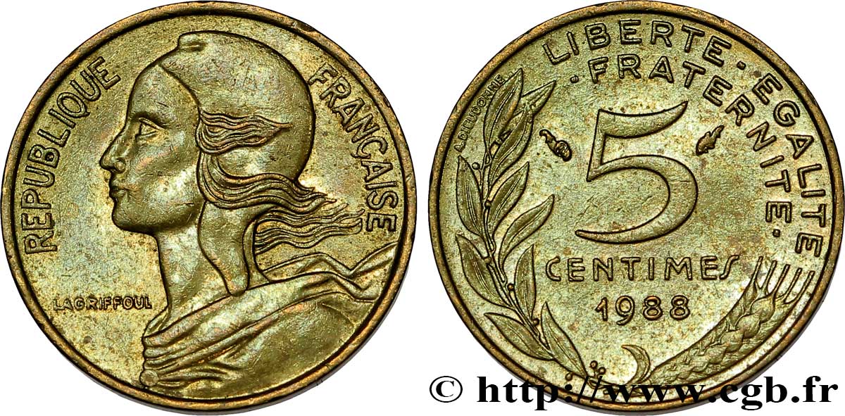 5 centimes Marianne 1988 Pessac F.125/24 AU50 