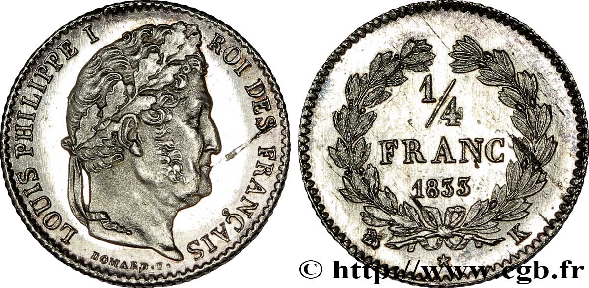 1/4 franc Louis-Philippe 1833 Bordeaux F.166/33 EBC 