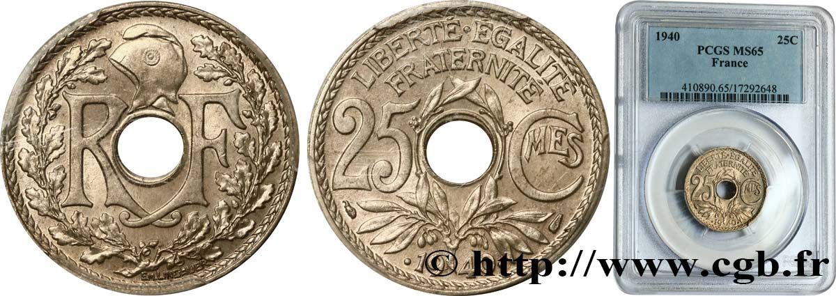 25 centimes Lindauer, maillechort 1940  F.172/4 FDC65 PCGS