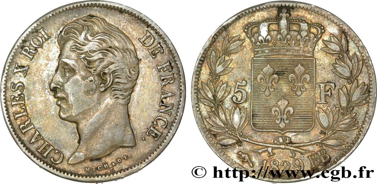 5 francs Charles X, 2e type 1829 Strasbourg F.311/29 XF45 