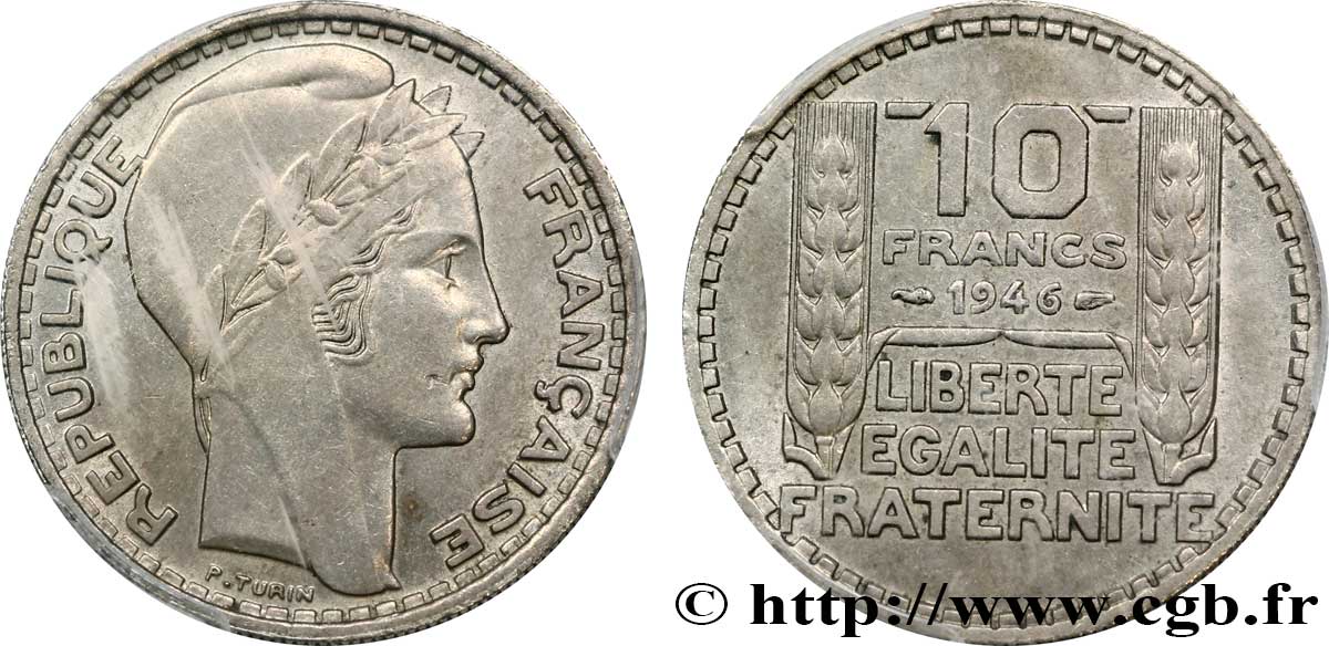 10 francs Turin, grosse tête, rameaux longs 1946  F.361/3 SUP58 PCGS