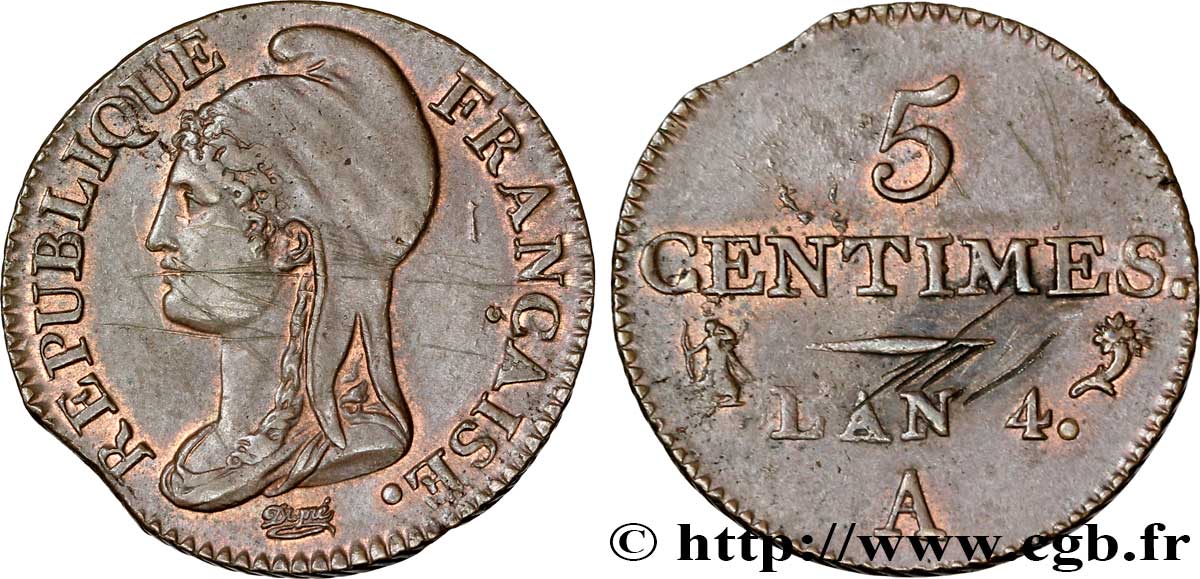 5 centimes Dupré, petit module 1796 Paris F.113/1 SUP55 