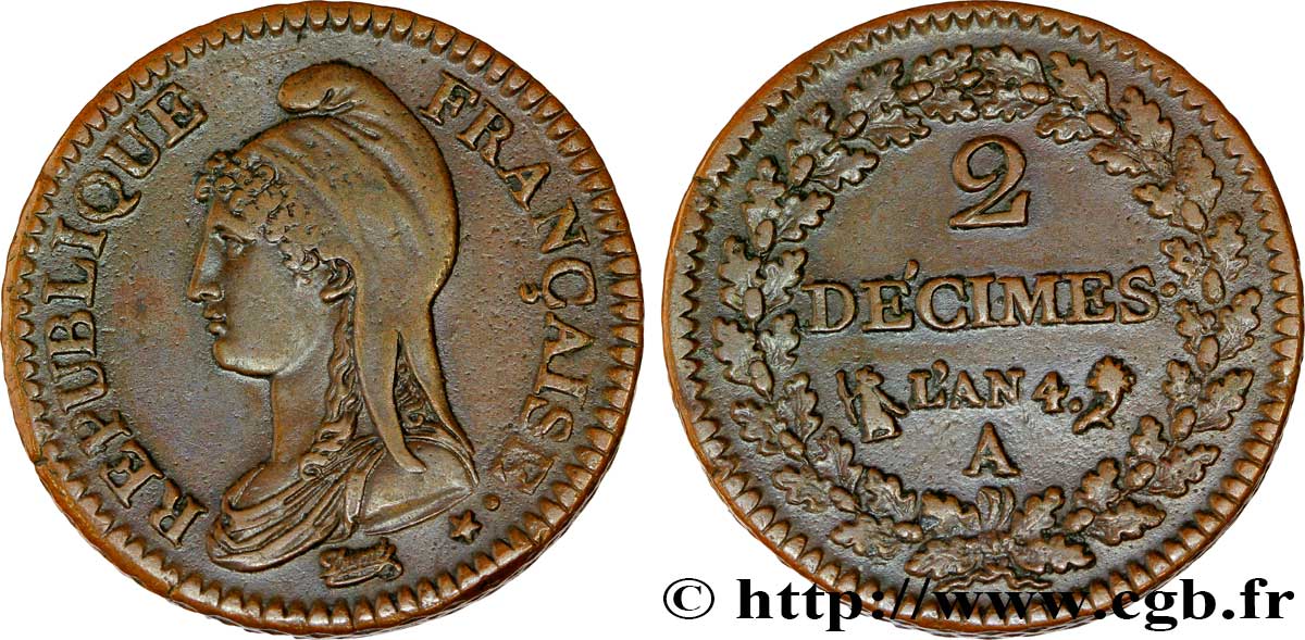 2 décimes Dupré 1796 Paris F.145/1 TTB45 