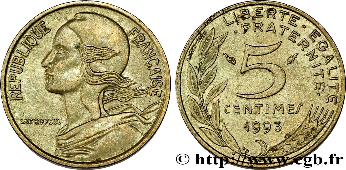 5 centimes Marianne, 4 plis 1993 Pessac F.125/33 SS50 