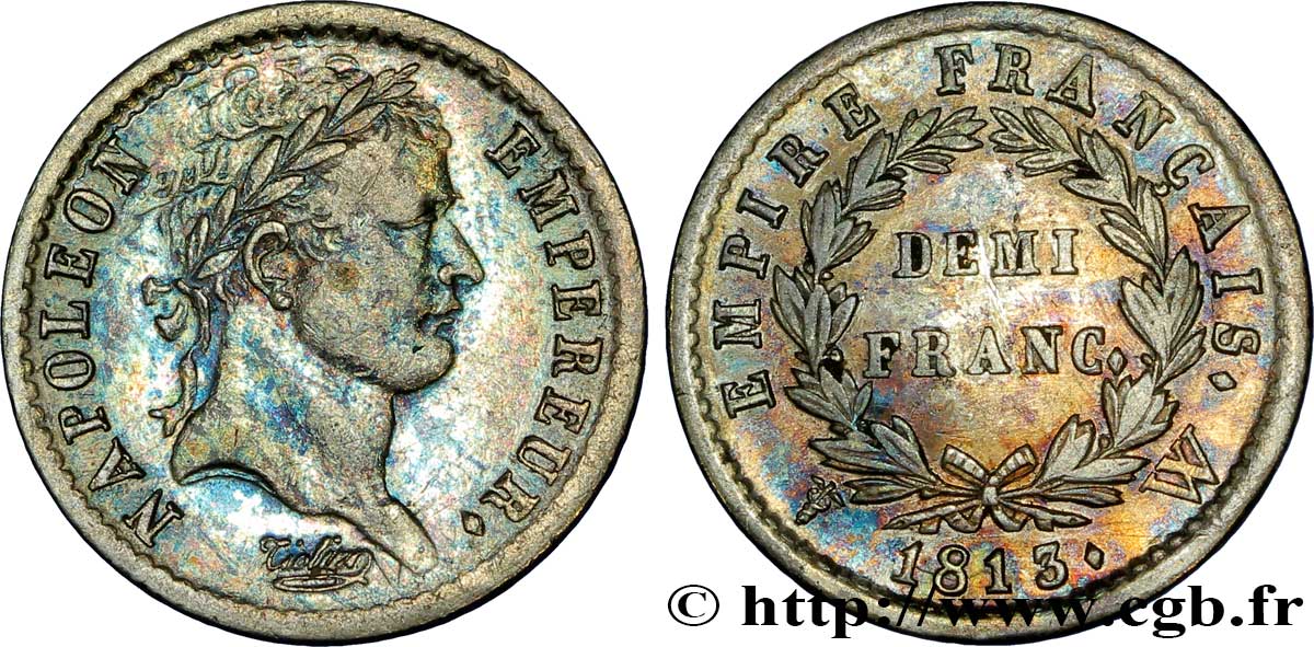 Demi-franc Napoléon Ier tête laurée, Empire français 1813 Lille F.178/62 TTB45 