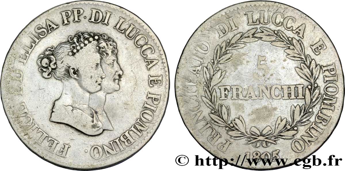 5 franchi, moyens bustes 1805 Florence M.432  VF20 