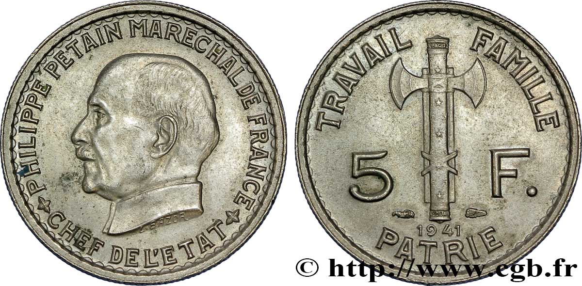 5 francs Pétain 1941  F.338/2 SPL55 
