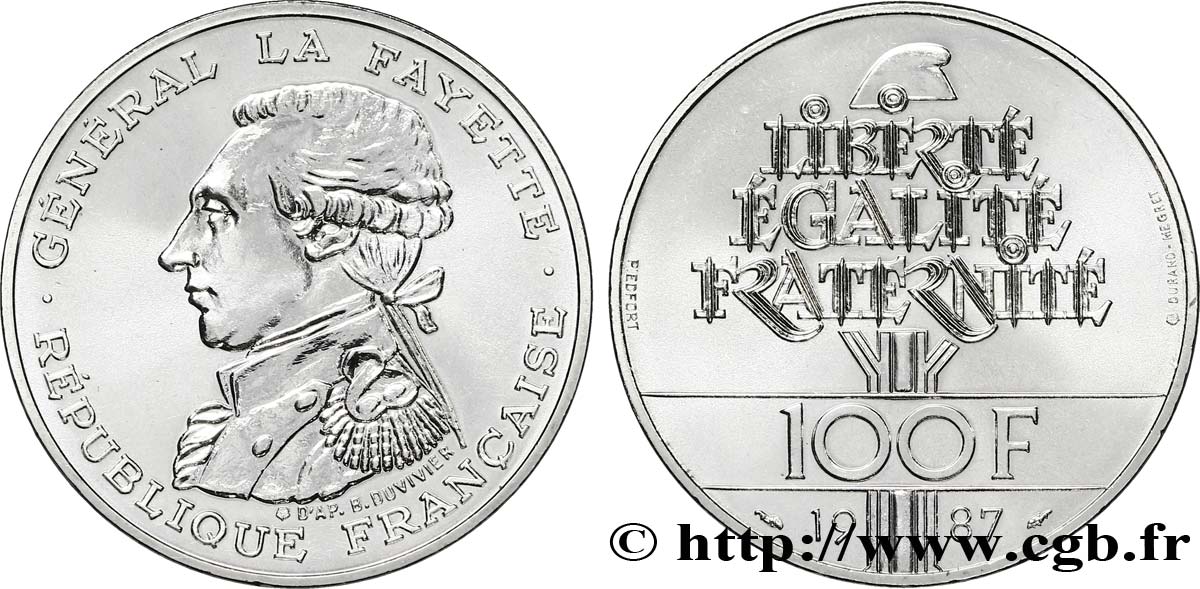 Piéfort BU de 100 francs Égalité - La Fayette 1987 Paris F.455/2P FDC68 