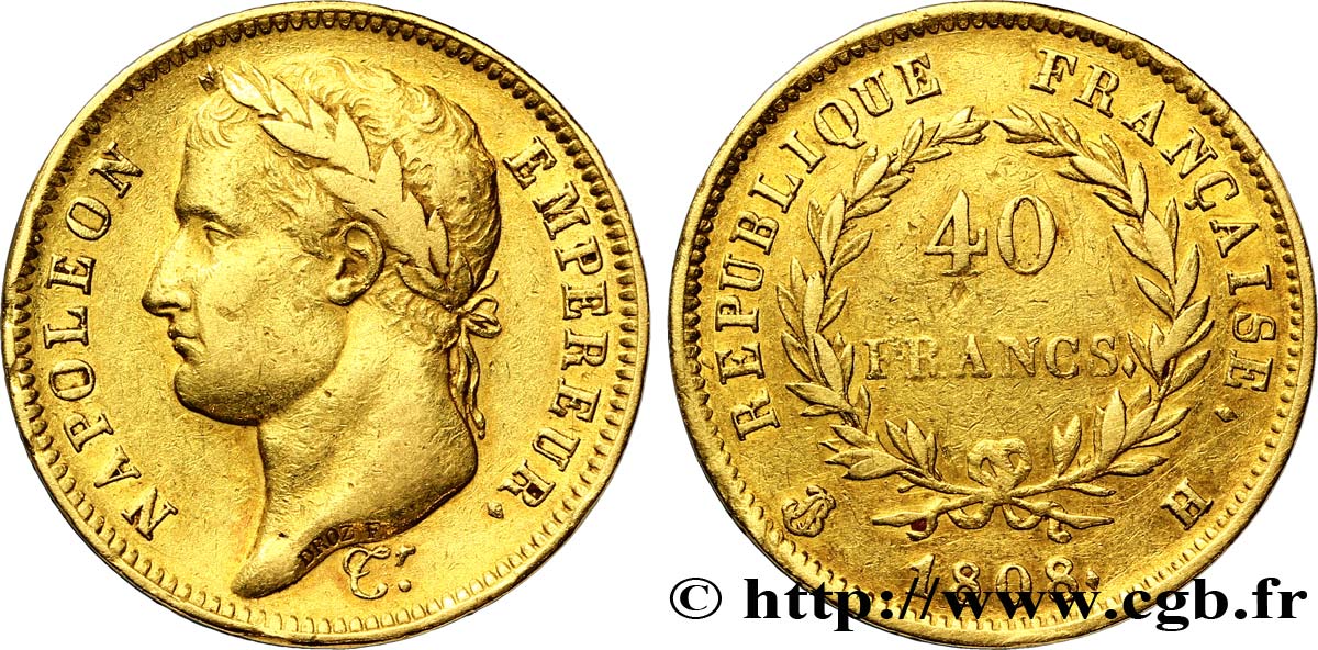 40 francs or Napoléon tête laurée, République française 1808 La Rochelle F.540/3 TTB40 
