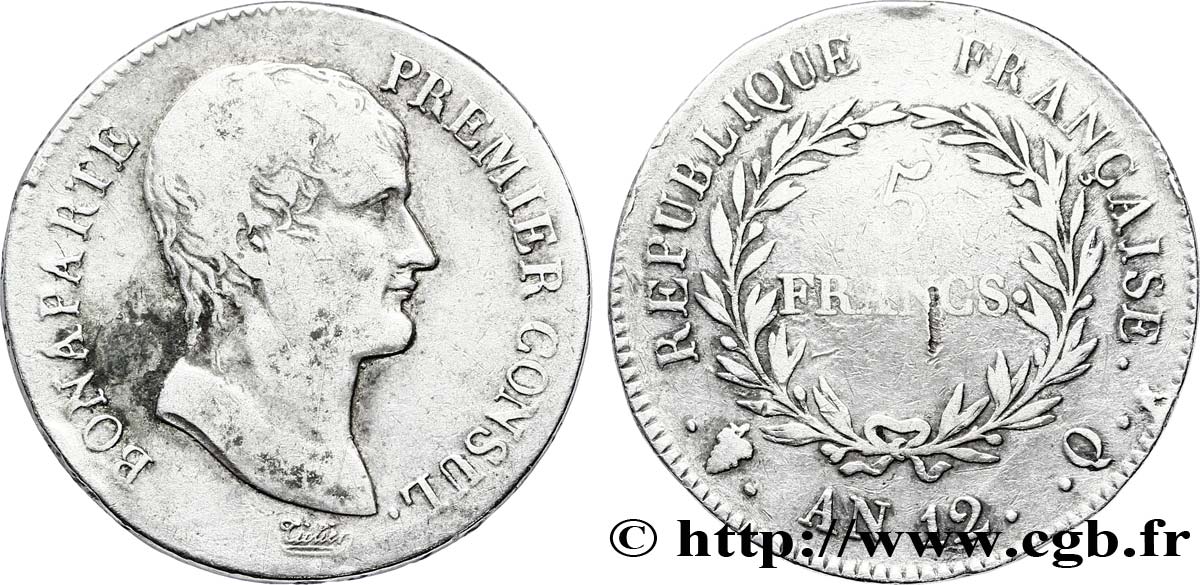 5 francs Bonaparte Premier Consul 1804 Perpignan F.301/23 BC20 
