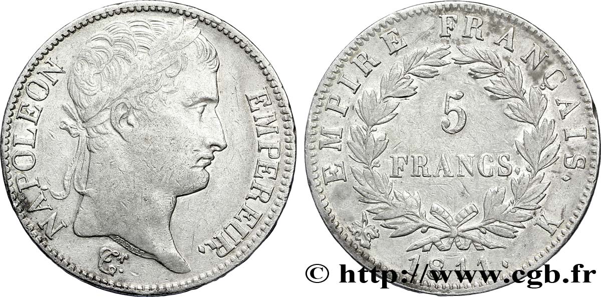 5 francs Napoléon Empereur, Empire français 1811 Bordeaux F.307/33 XF45 