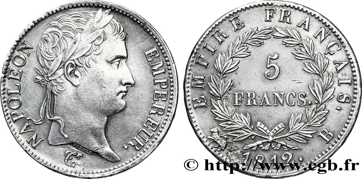 5 francs Napoléon Empereur, Empire français 1812 Rouen F.307/42 SUP58 