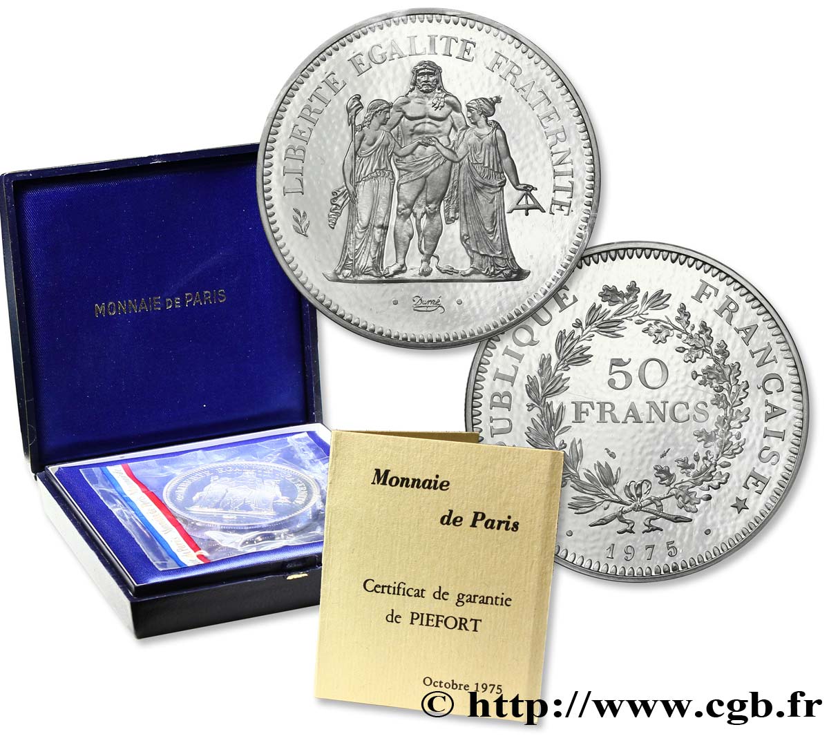 Piéfort argent de 50 francs Hercule  1975  F.427/3P FDC70 