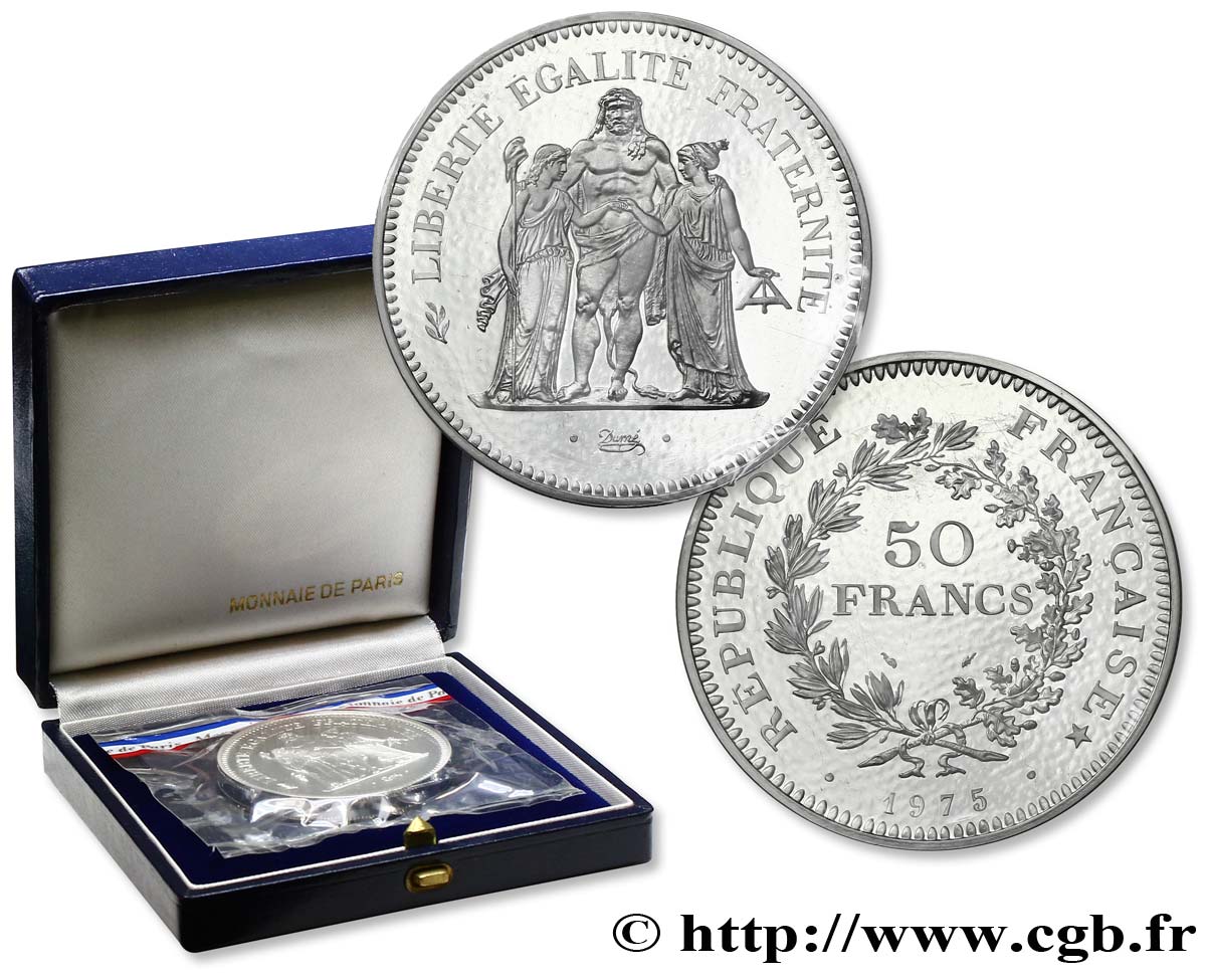 Piéfort argent de 50 francs Hercule 1975  F.427/3P FDC70 