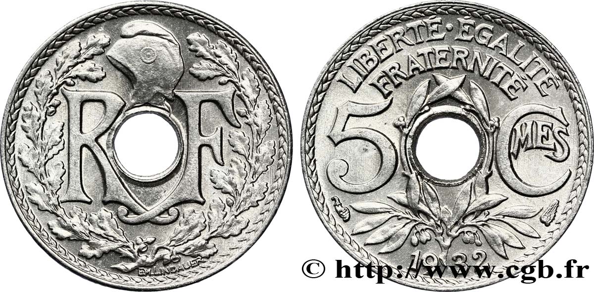 5 centimes Lindauer, petit module 1932 Paris F.122/15 MS60 