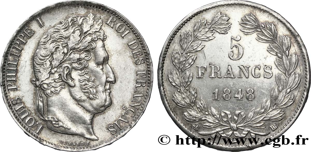 5 francs IIIe type Domard 1848 Strasbourg F.325/18 BB53 