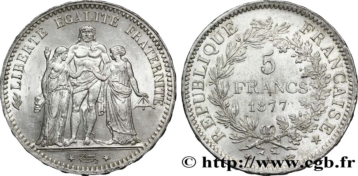 5 francs Hercule 1877 Paris F.334/19 MS61 