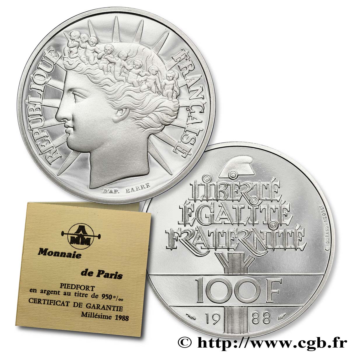 Piéfort Belle Épreuve de 100 francs Fraternité 1988 Pessac F.456/2P FDC70 