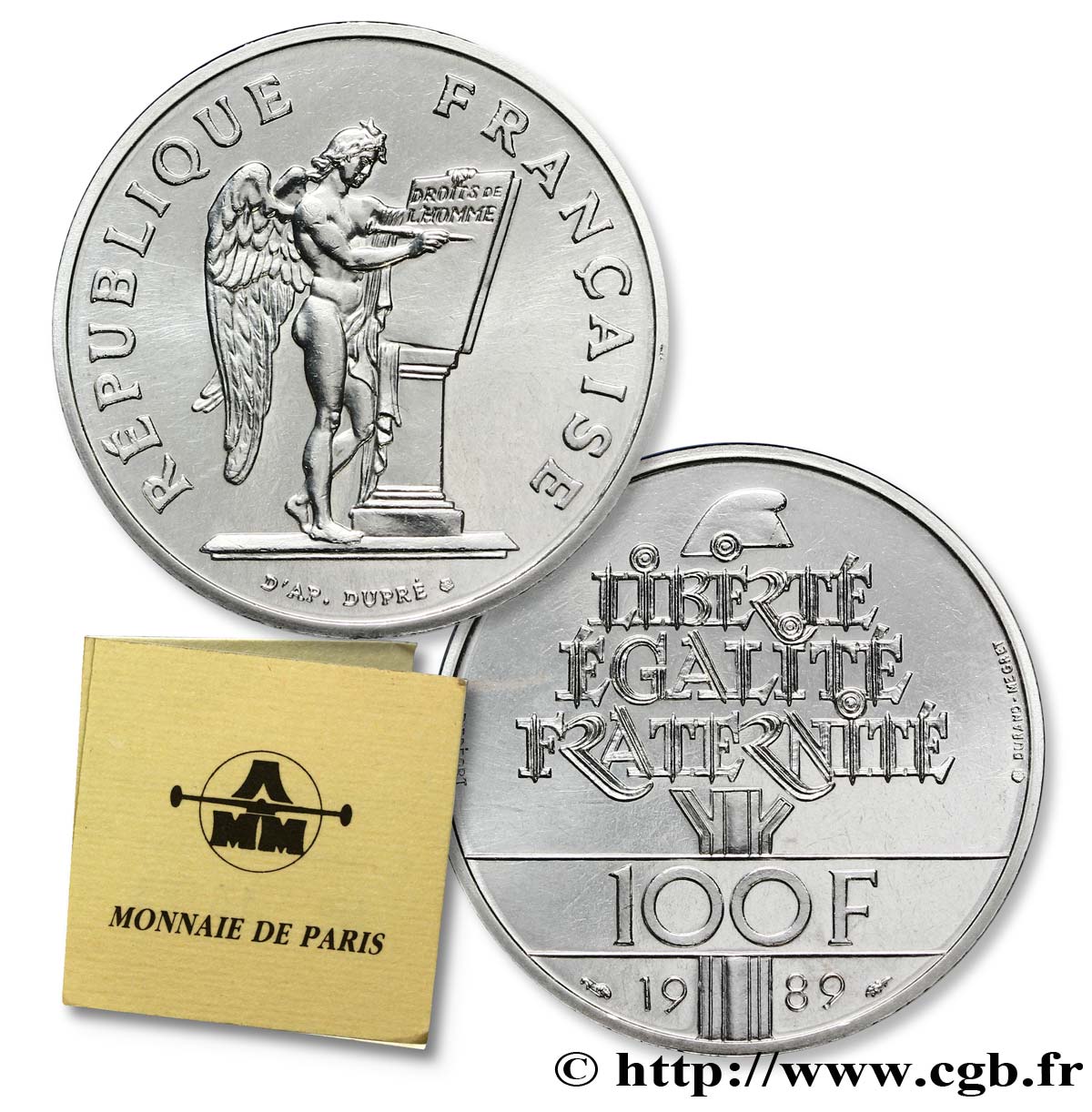 Piéfort Brillant Universel de 100 francs Droits de l&nbsp;Homme 1989 Pessac F.457/2P MS68 