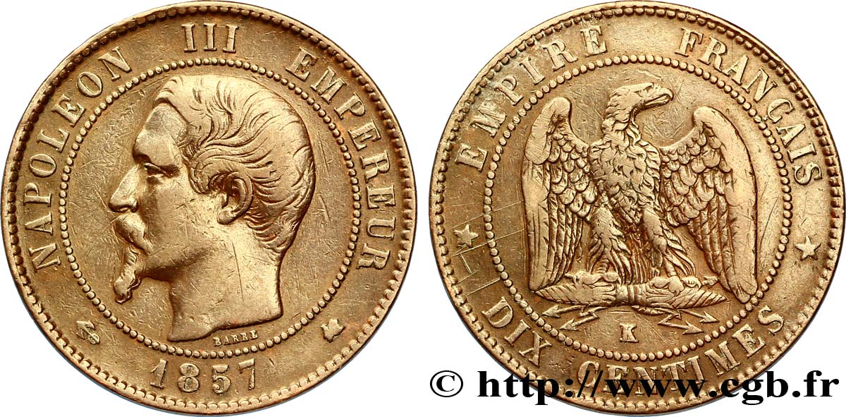 Dix centimes Napoléon III, tête nue 1857 Bordeaux F.133/44 MB35 