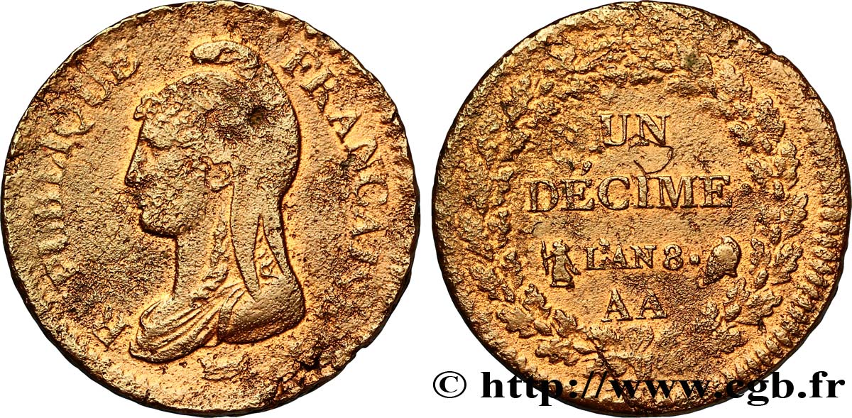 Un décime Dupré, grand module 1800 Metz F.129/54 TTB45 