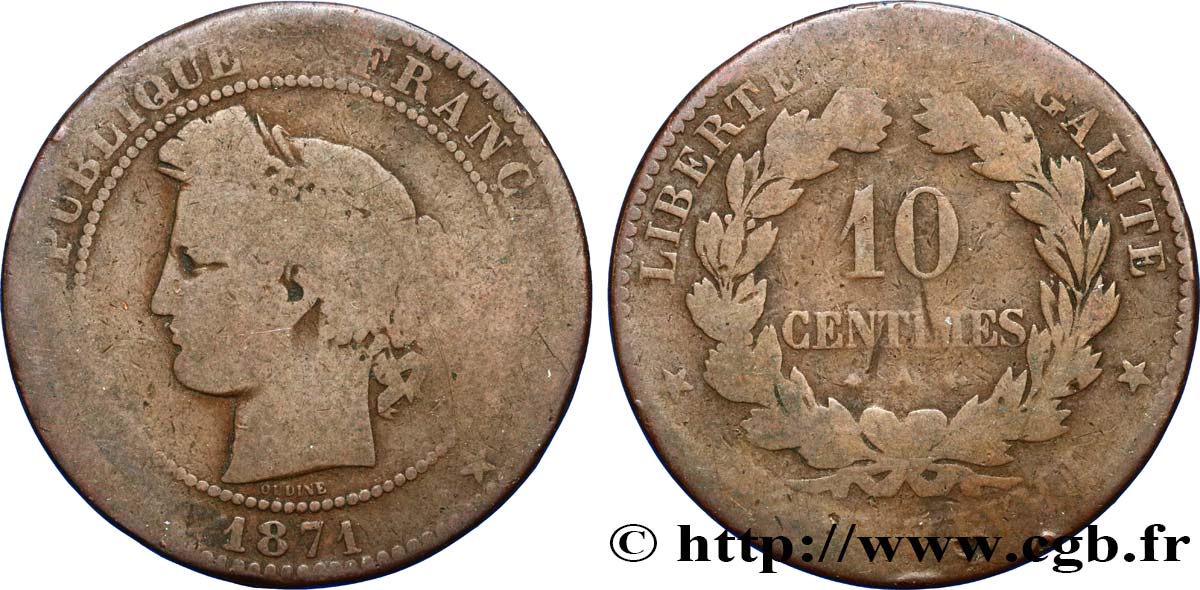 10 centimes Cérès 1871 Paris F.135/6 B6 