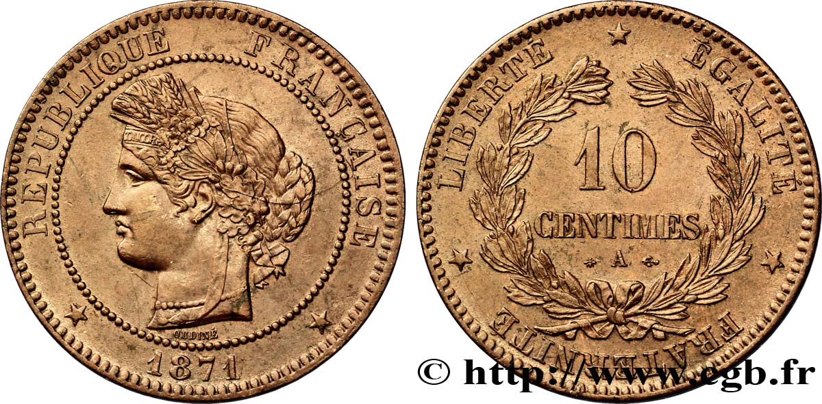 10 centimes Cérès 1871 Paris F.135/6 TTB50 