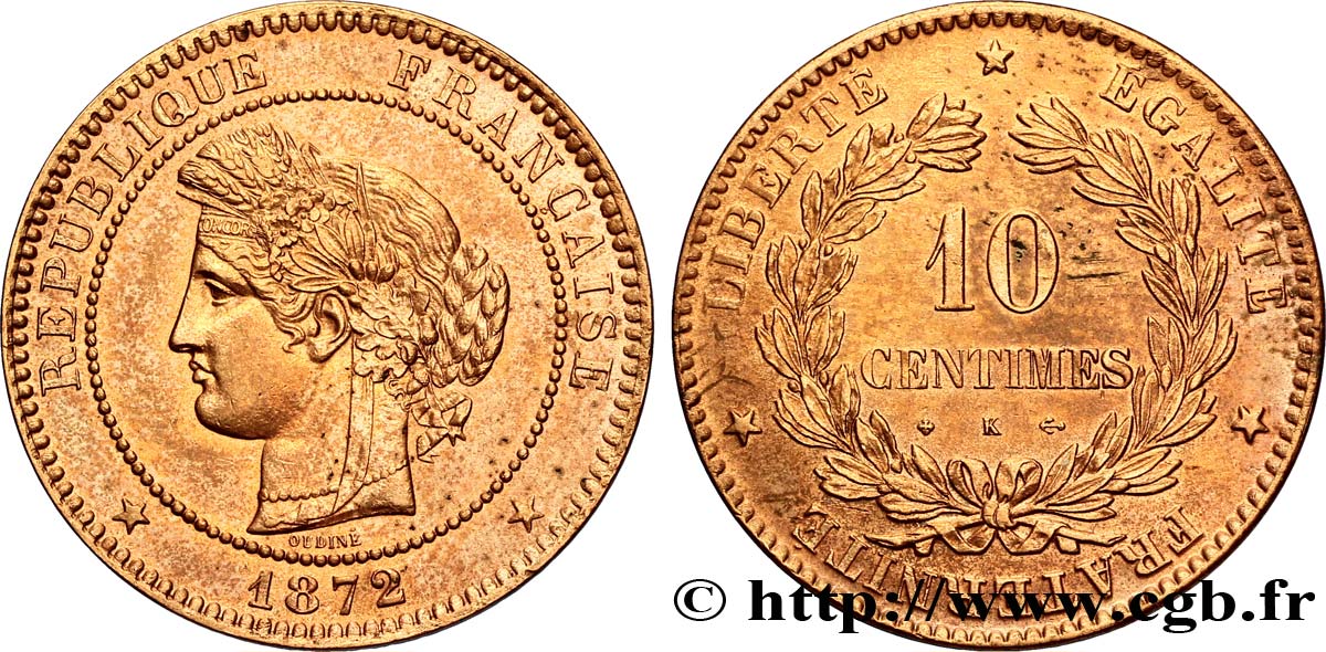 10 centimes Cérès 1872 Bordeaux F.135/9 AU58 