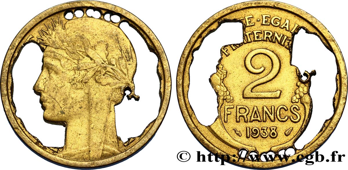Découpé de 2 francs Morlon 1938  F.268/11 var. TTB45 