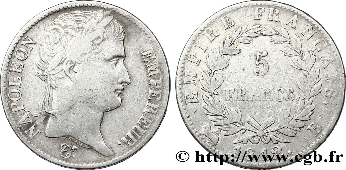 5 francs Napoléon Empereur, Empire français 1812 Rouen F.307/42 TB35 