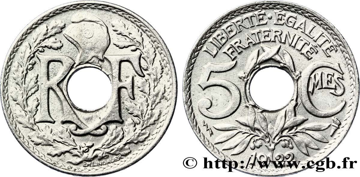 5 centimes Lindauer, petit module 1922 Poissy F.122/5 TTB48 