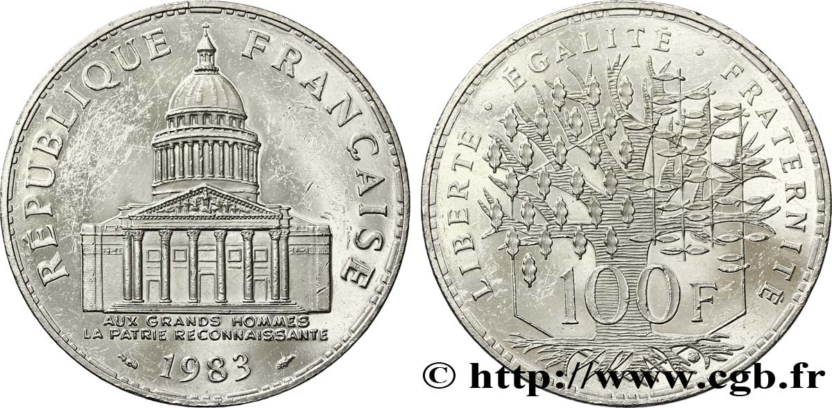 Piéfort Brillant Universel de 100 francs Panthéon 1983 Pessac F.451/3P AU55 