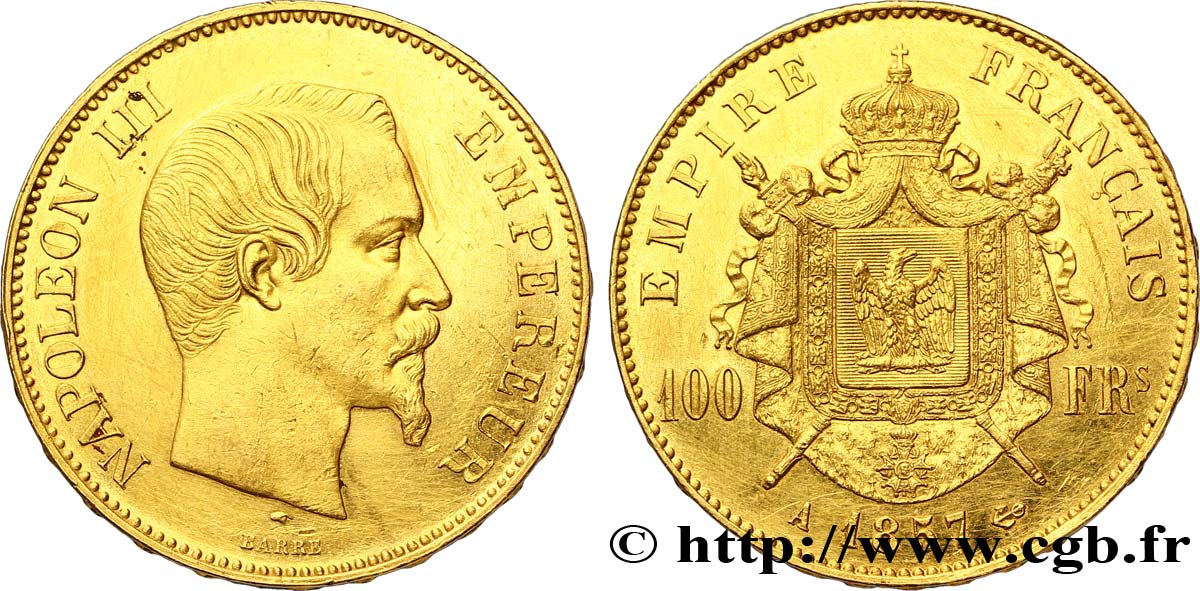 100 francs or Napoléon III, tête nue 1857 Paris F.550/4 BB50 