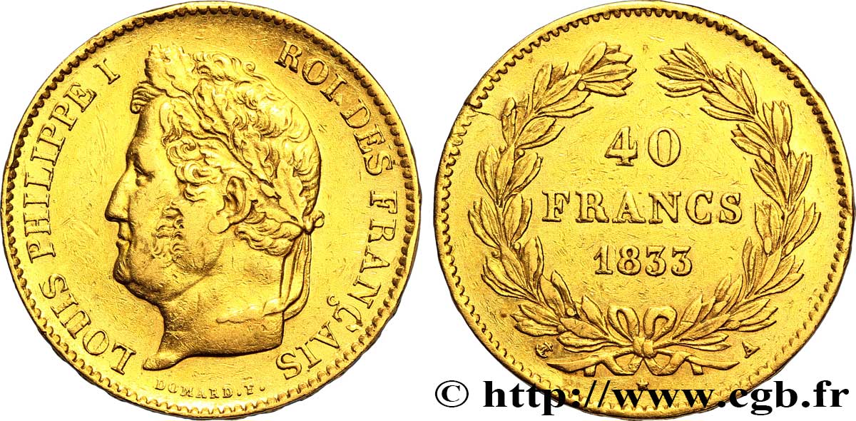 40 francs or Louis-Philippe 1833 Paris F.546/5 SS48 