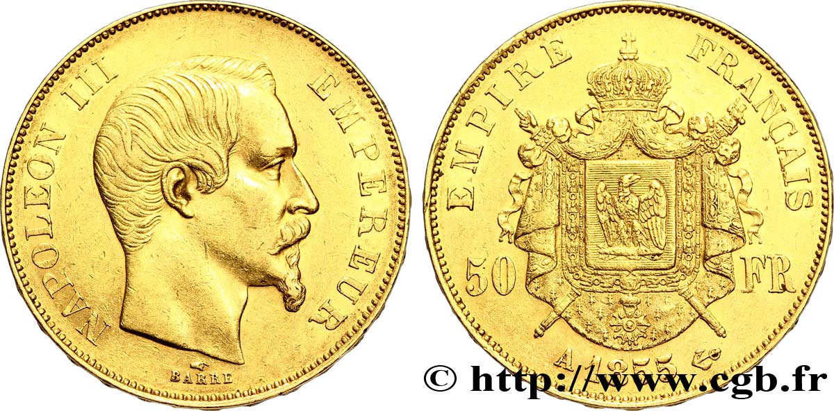50 francs or Napoléon III, tête nue 1855 Paris F.547/1 TTB50 