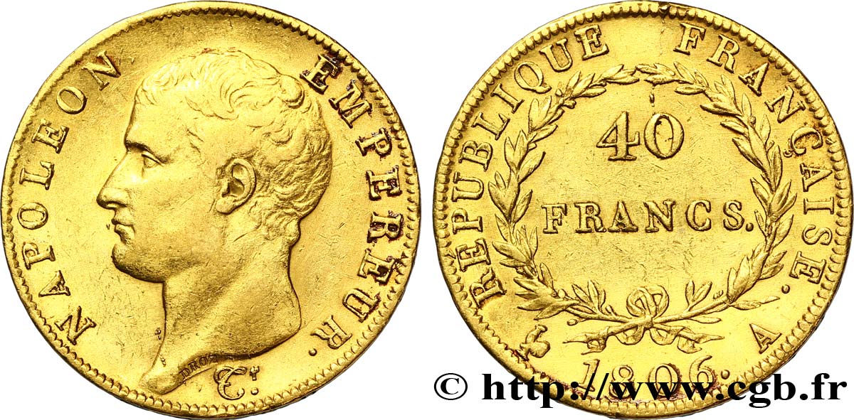 40 francs or Napoléon tête nue, Calendrier grégorien 1806 Paris F.538/1 TTB42 
